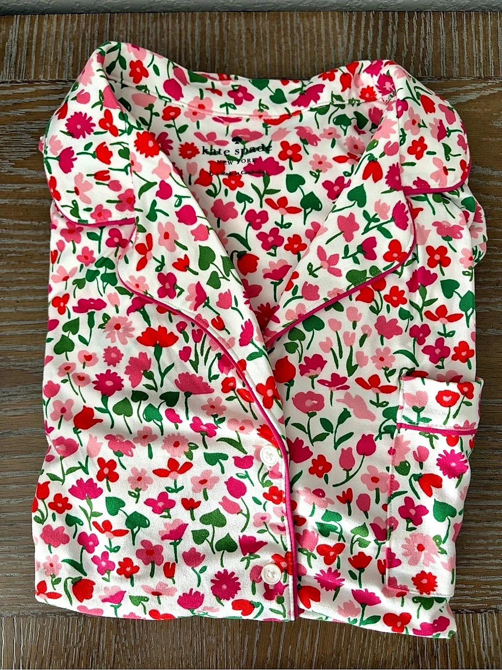 Kate Spade Floral Pajama Set in Pink & Green Size Large NWT